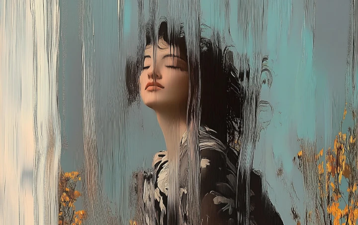 Glitch Portrait in Teal