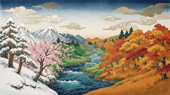 Four Seasons Japanese Landscape