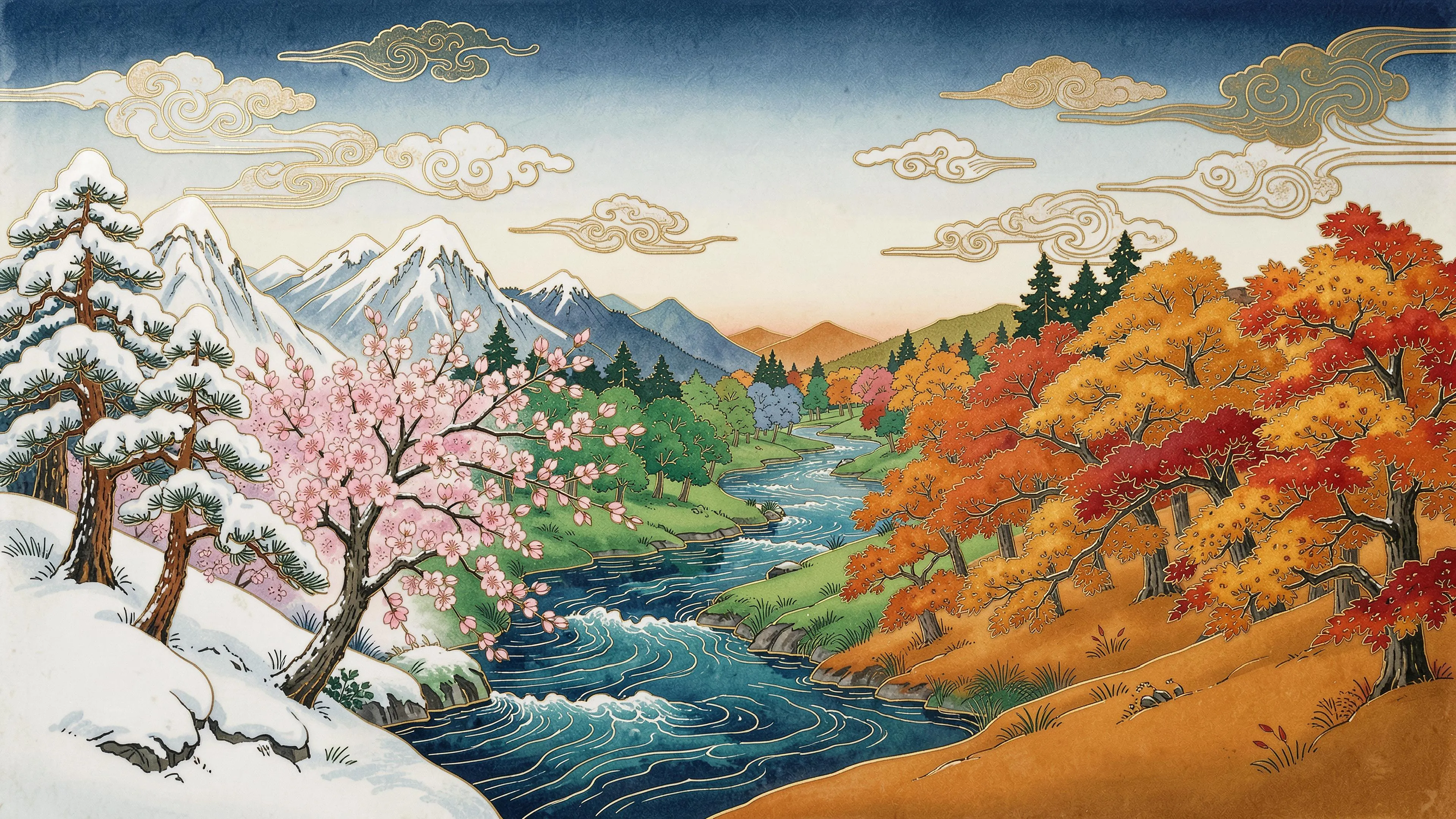 Four Seasons Japanese Landscape