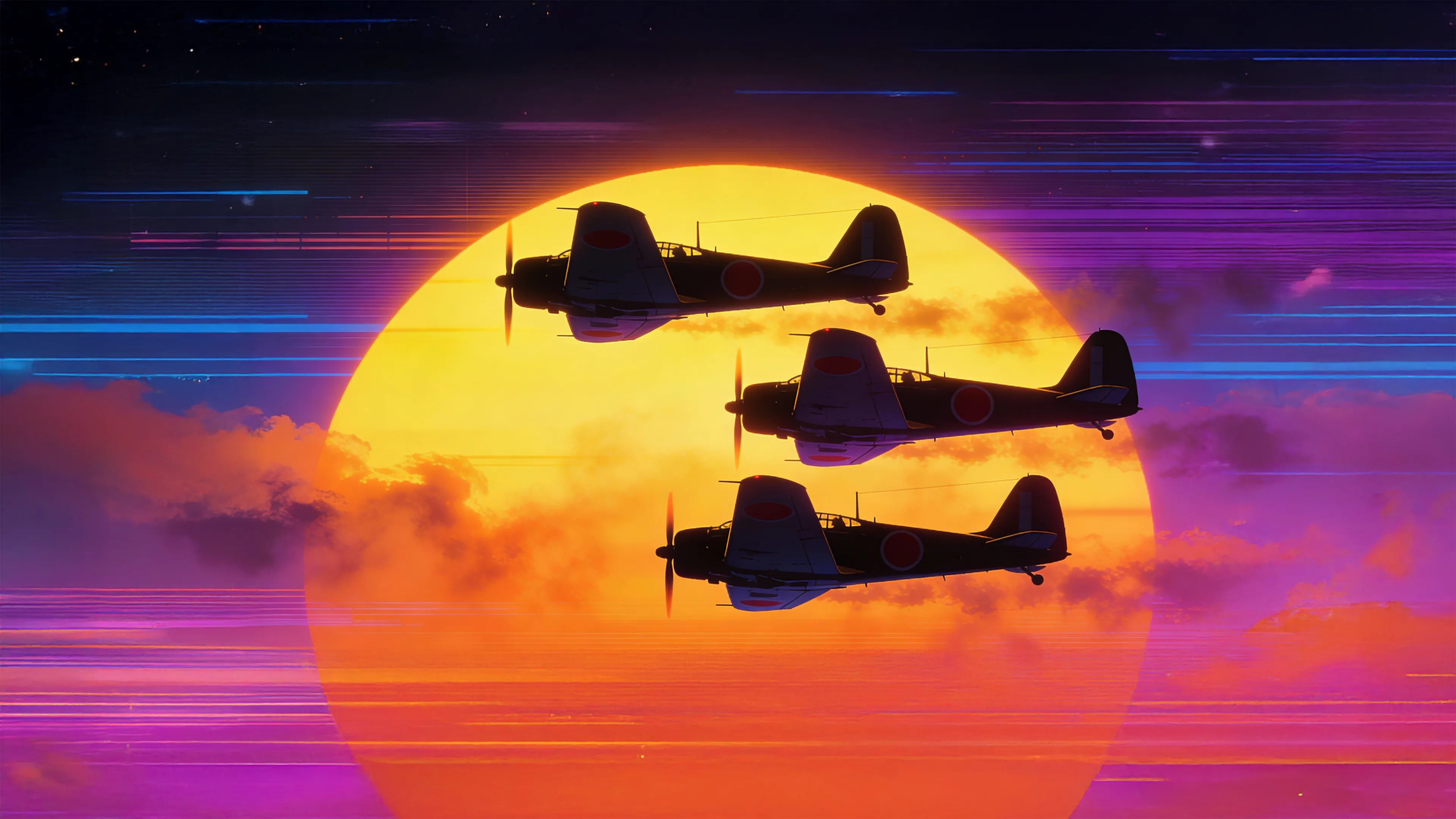 Retrowave Squadron Sunset