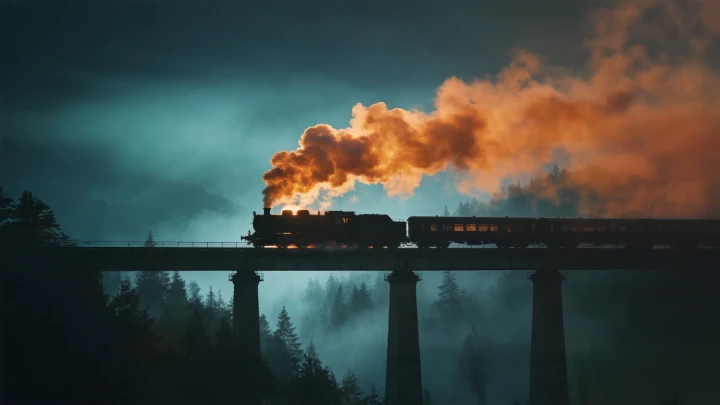 Steam Train over Bridge