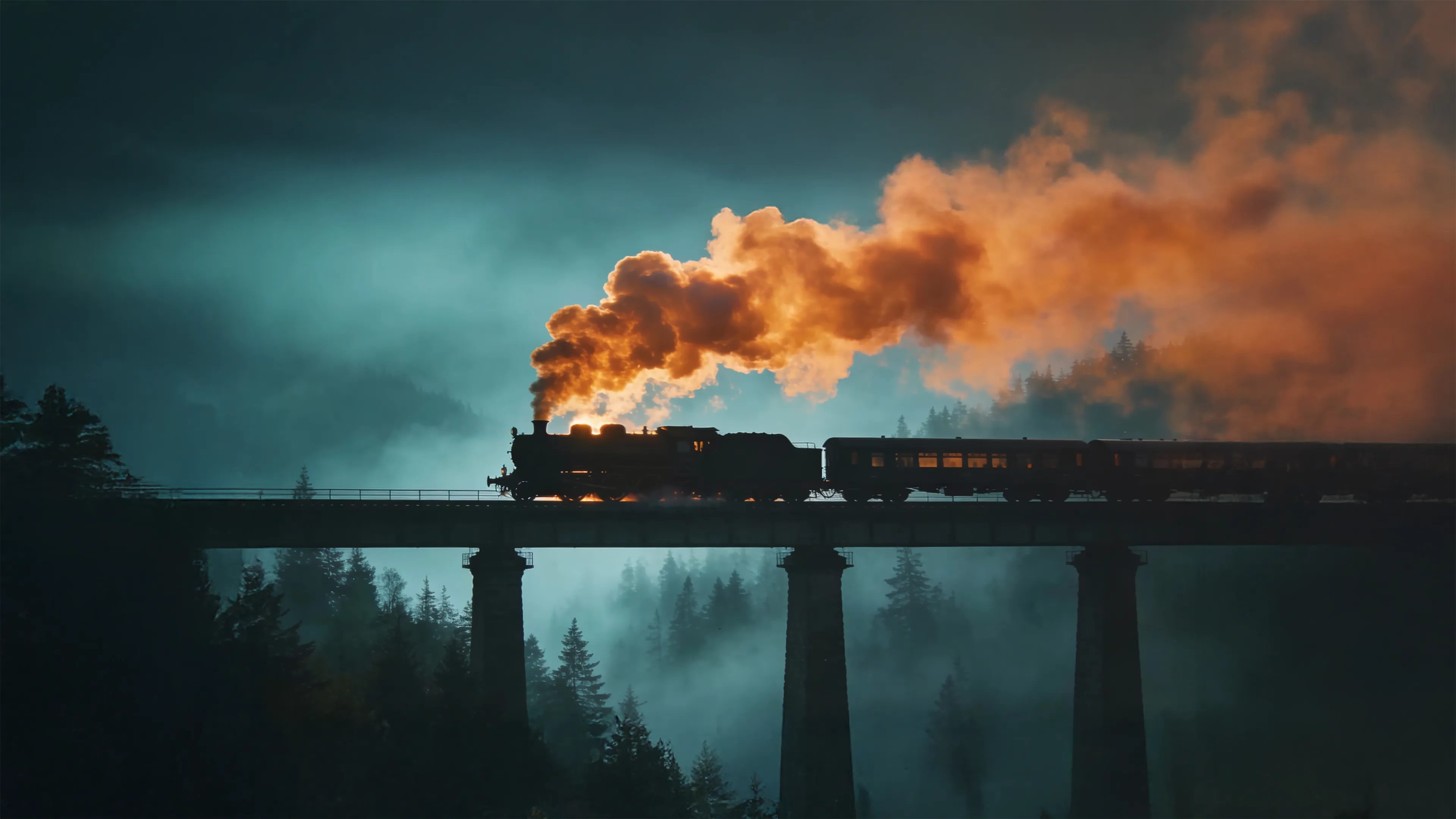 Steam Train over Bridge